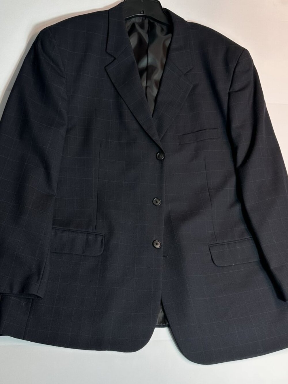 Bergamo Executive Collection New York Black Wool Grid Suit Jacket Blazer 46R